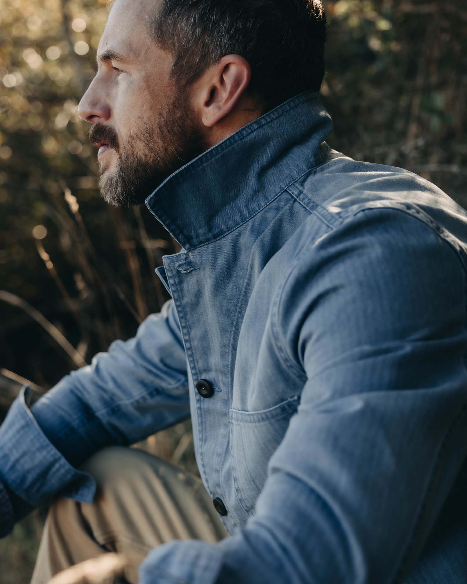 The Ojai Jacket in French Blue Herringbone