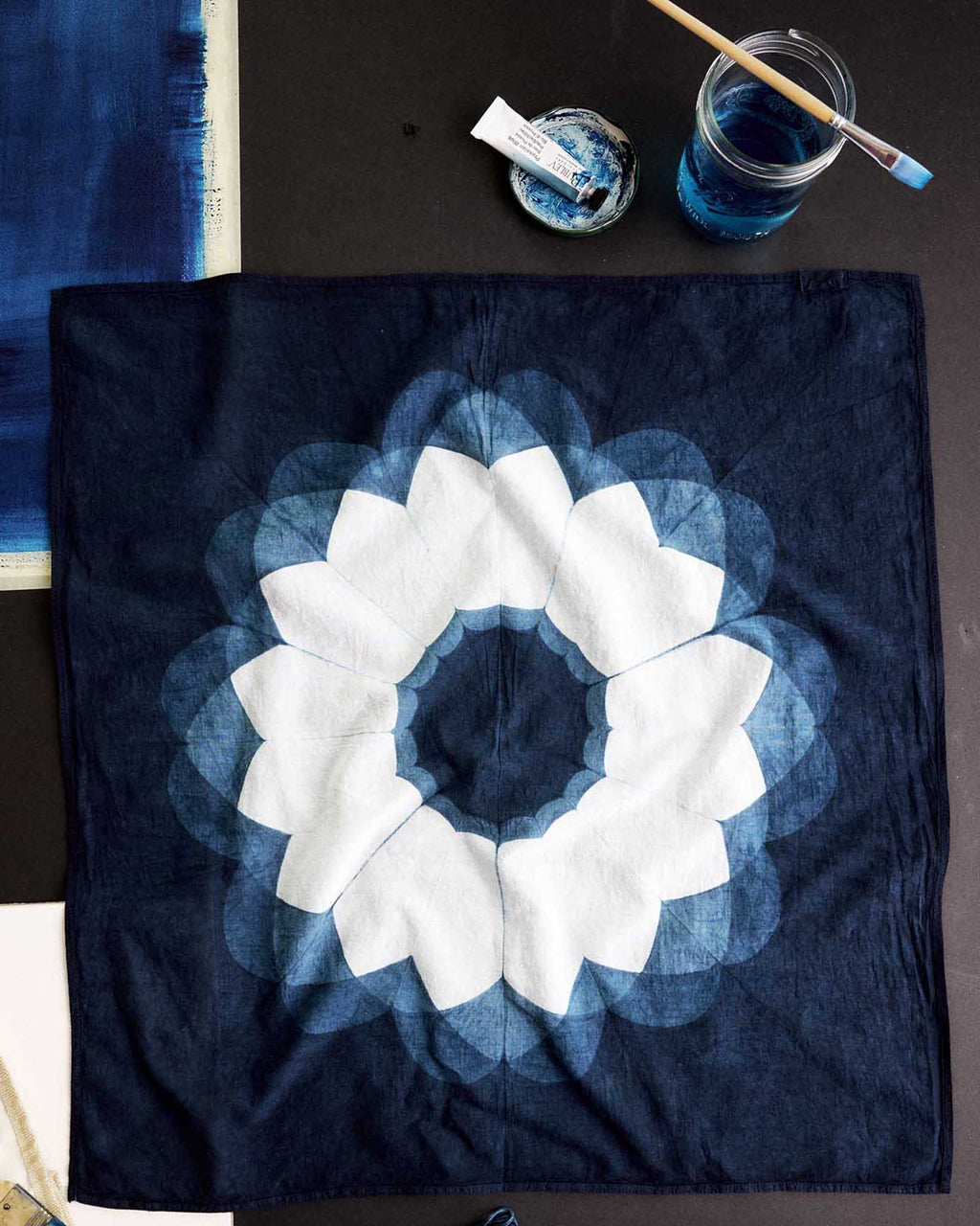 The Hand Dyed Bandana in Indigo Sunflower