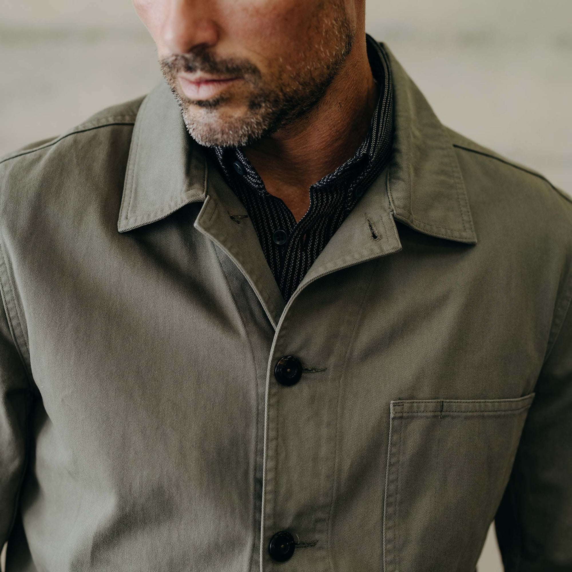 The Ojai Jacket in Organic Smoked Olive Foundation Twill