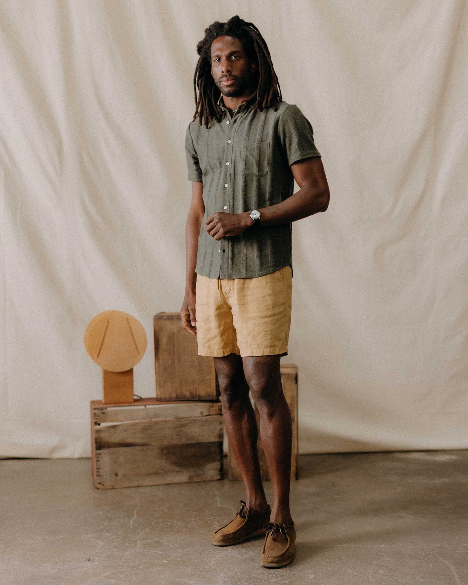 The Short Sleeve California in Heather Olive Pointelle Stripe