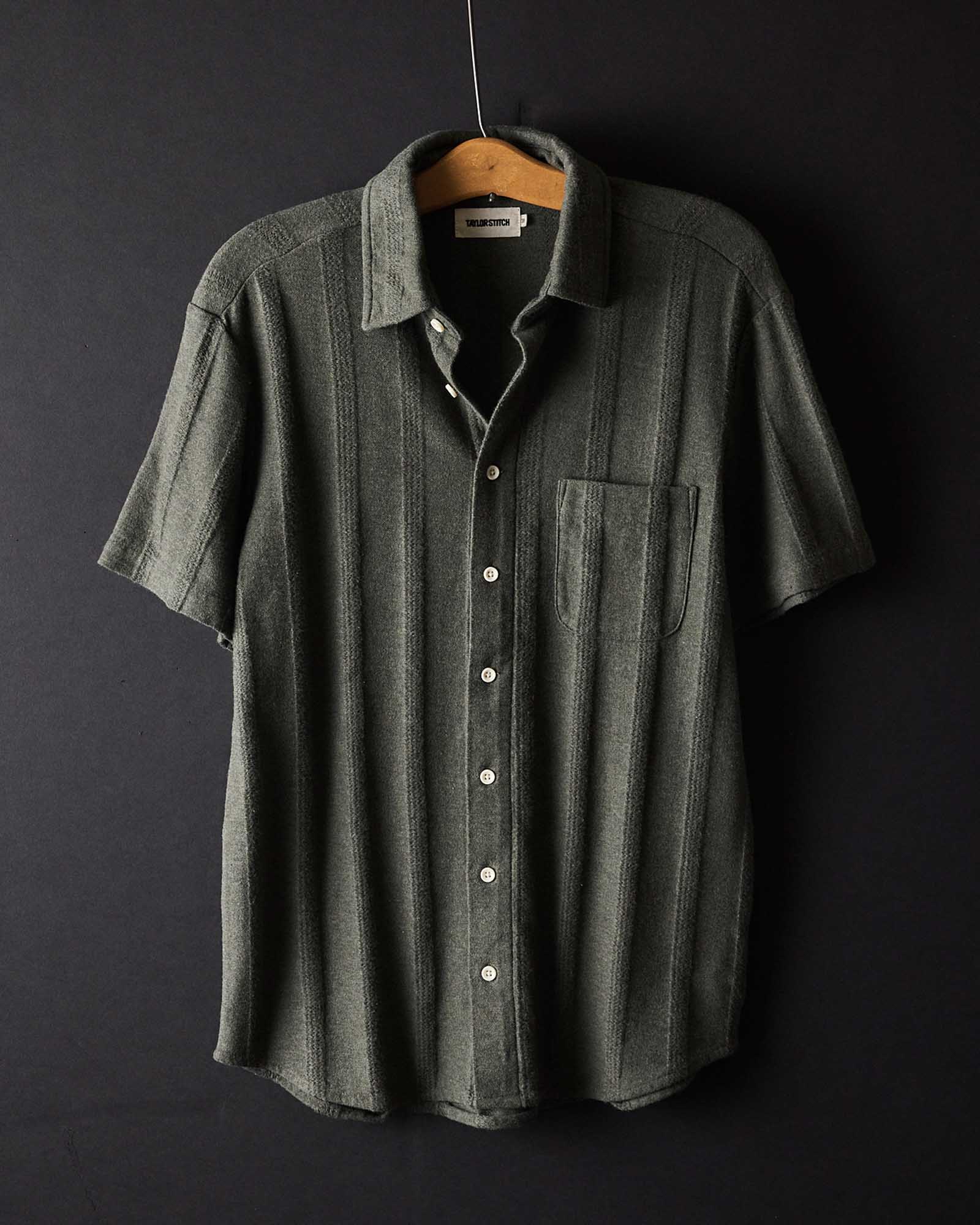 The Short Sleeve California in Heather Olive Pointelle Stripe