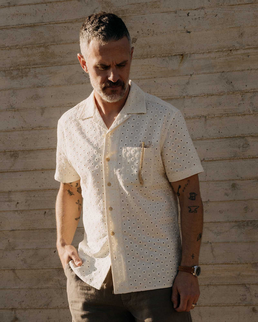 The Hawthorne Shirt in Vintage White Embroidered Eyelet