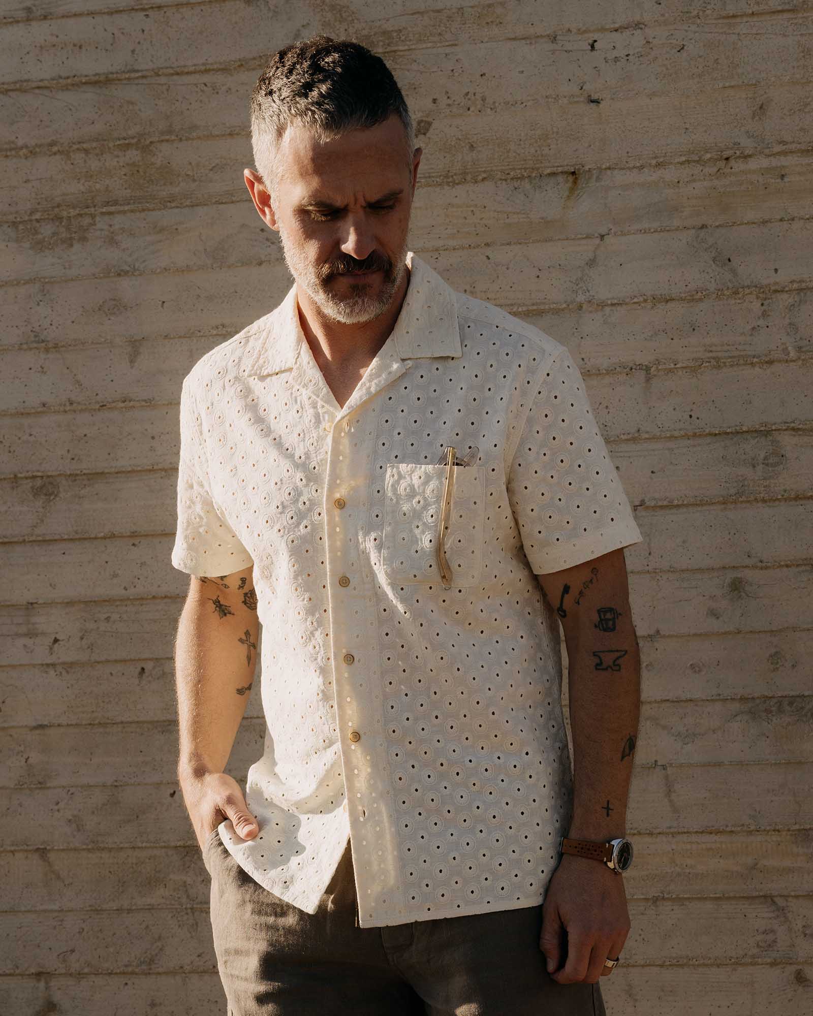 The Hawthorne Shirt in Vintage White Embroidered Eyelet
