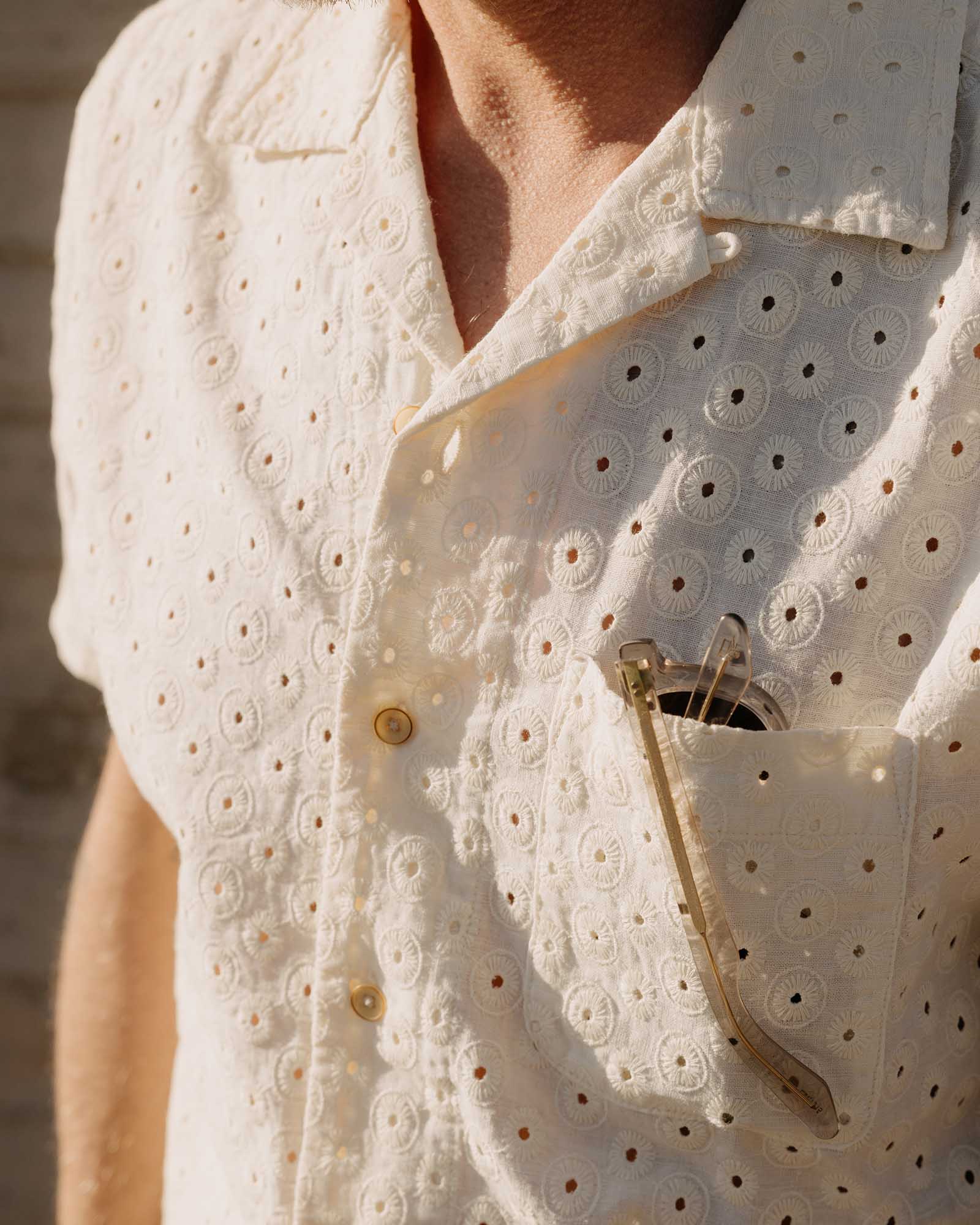The Hawthorne Shirt in Vintage White Embroidered Eyelet